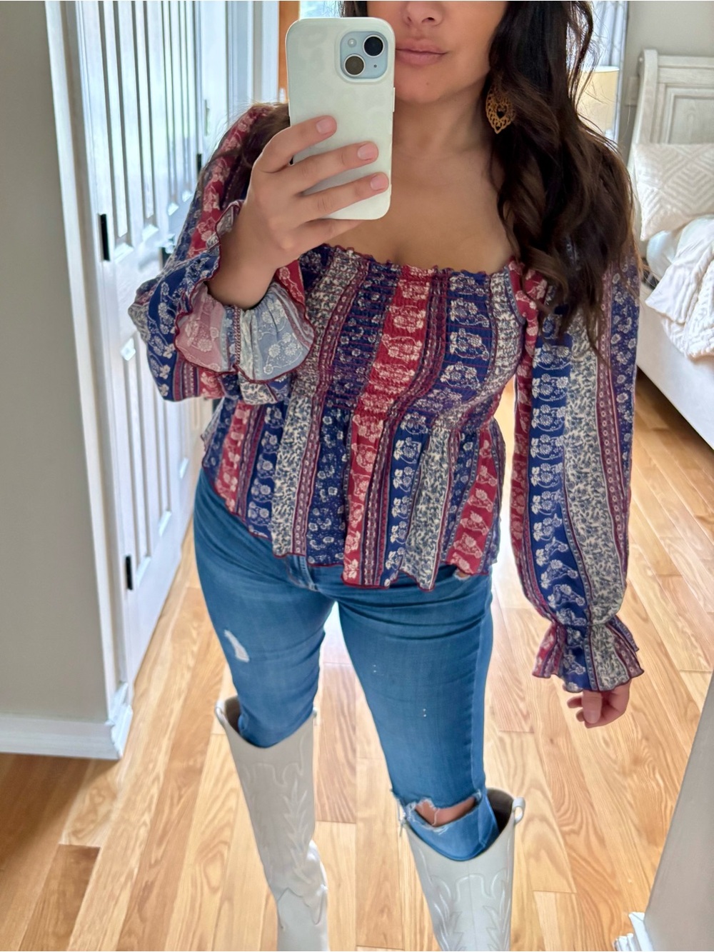 Sugarfox boutique smocked boho top
